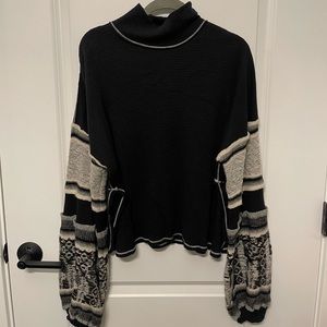 FP Black knit bubble sleeve turtle neck